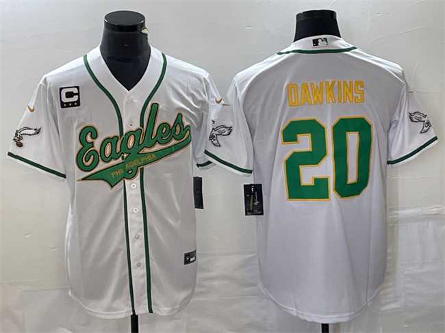 Mens Philadelphia Eagles #20 Brian Dawkins White Gold With C Patch Cool Base Stitched Baseball Jersey->philadelphia eagles->NFL Jersey